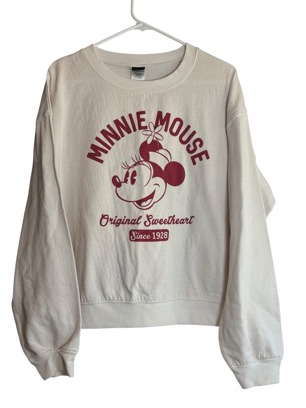 Disney Minnie Mouse Original Sweetheart Since 1928 Graphic Sweatshirt XL Cream